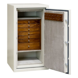 C34 Casoro Jewelry Safe in Textured Parchment, Walnut Drawers