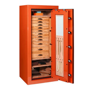 Emerald (size) Jewelry Safe in Burnt Orange with Primavera Jewelry Drawers, Necklace Storage